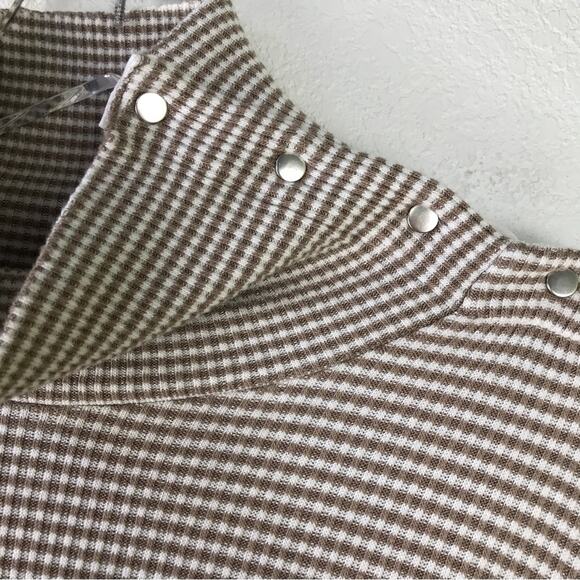 Anthropologie Dolan Striped Snap Button Mock Neck Turtleneck Ribbed Top Size S - Picture 6 of 9